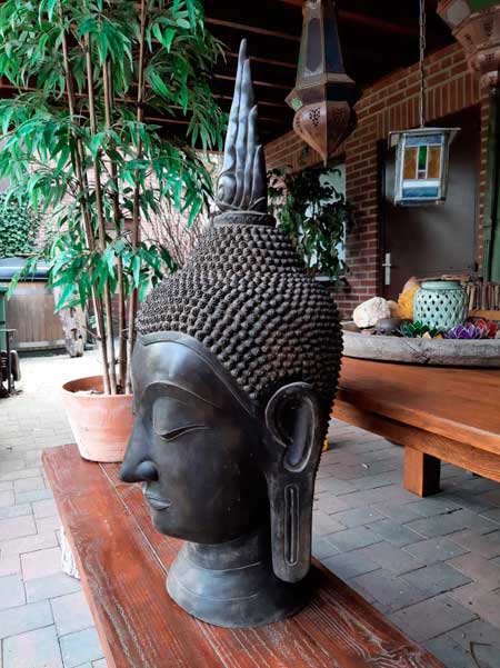 Toneelschrijver Bevestigen aan zeewier Thais Boeddha hoofd uit koper, prachtig voor in een ruimte, in je hal,  behandelkamer, tuin